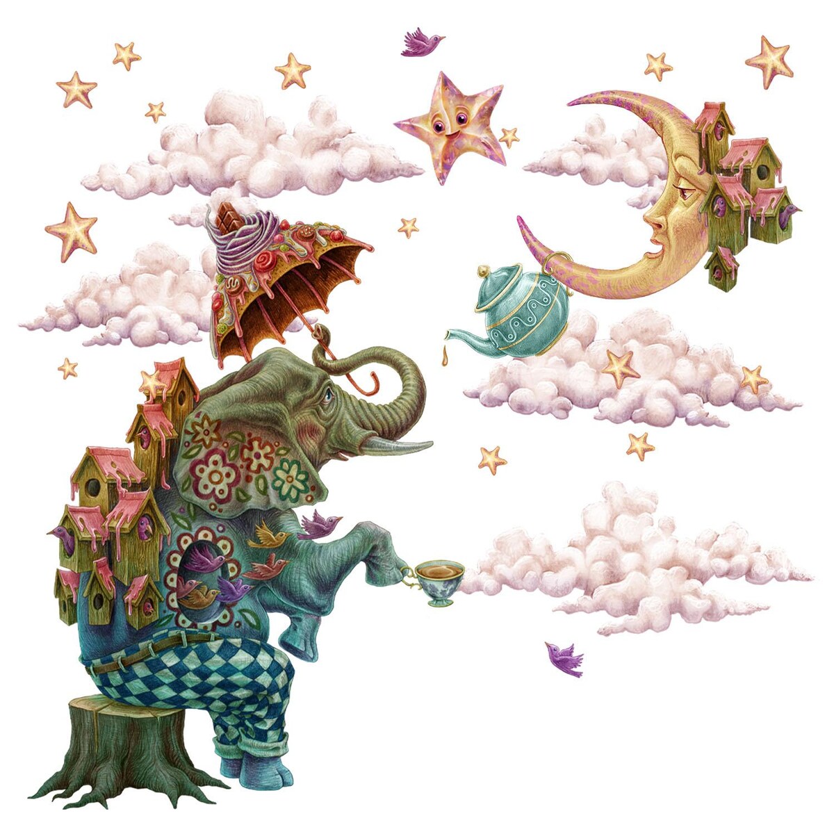 Zestaw naklejek na ścianę, Zwierzęta z bajki - słoń, 80cm