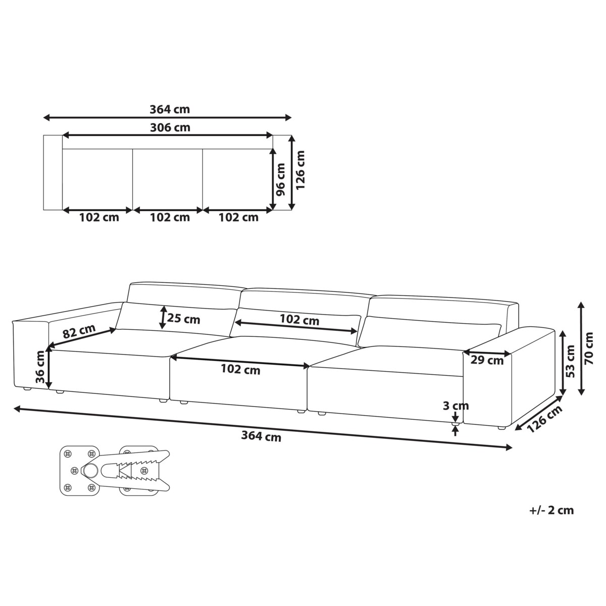 Sofa modułowa HELLNAR Boucle Złamana biel dla 3 osób