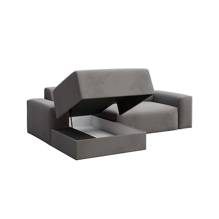 Villet Sofa narożna lewa z funkcją spania i pojemnikiem szara