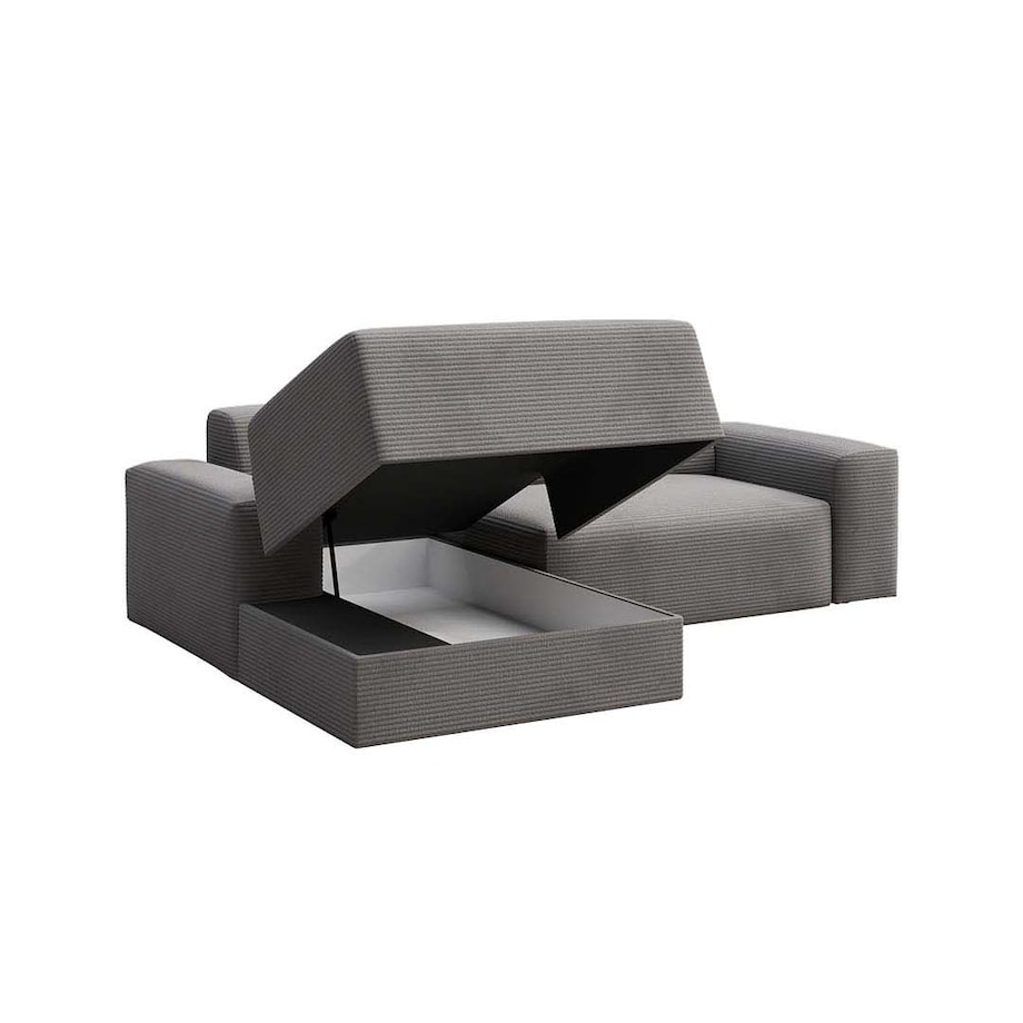 Villet Sofa narożna lewa z funkcją spania i pojemnikiem szara
