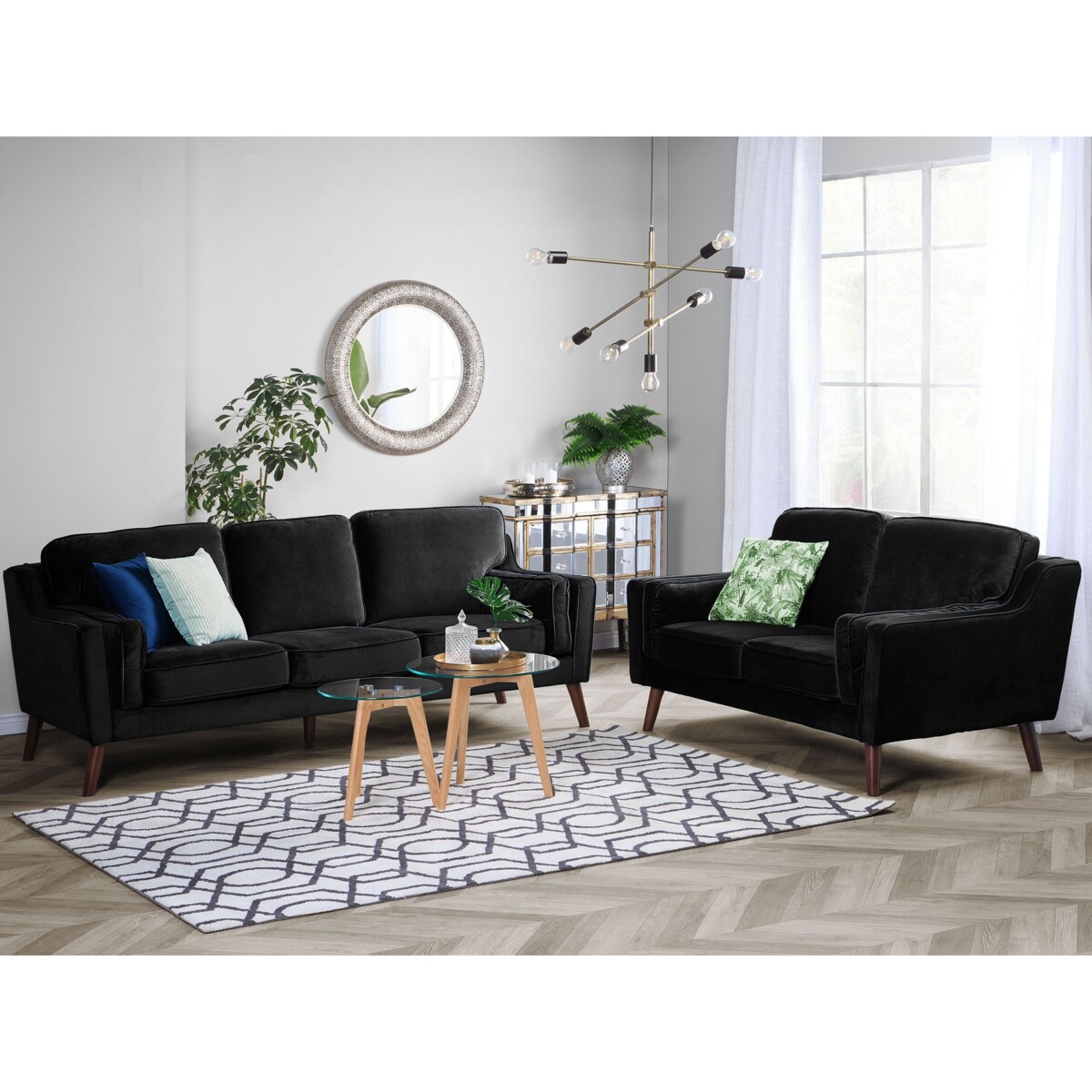 Sofa 3-osobowa welurowa czarna LOKKA