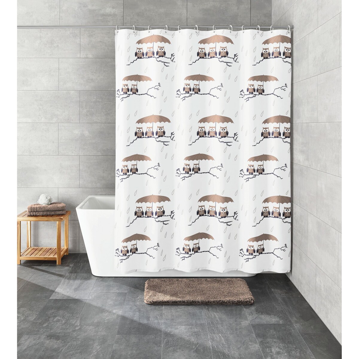 Kleine Wolke Eulen Tekstylna Zasłona prysznicowa Taupe 120x200 cm sowy