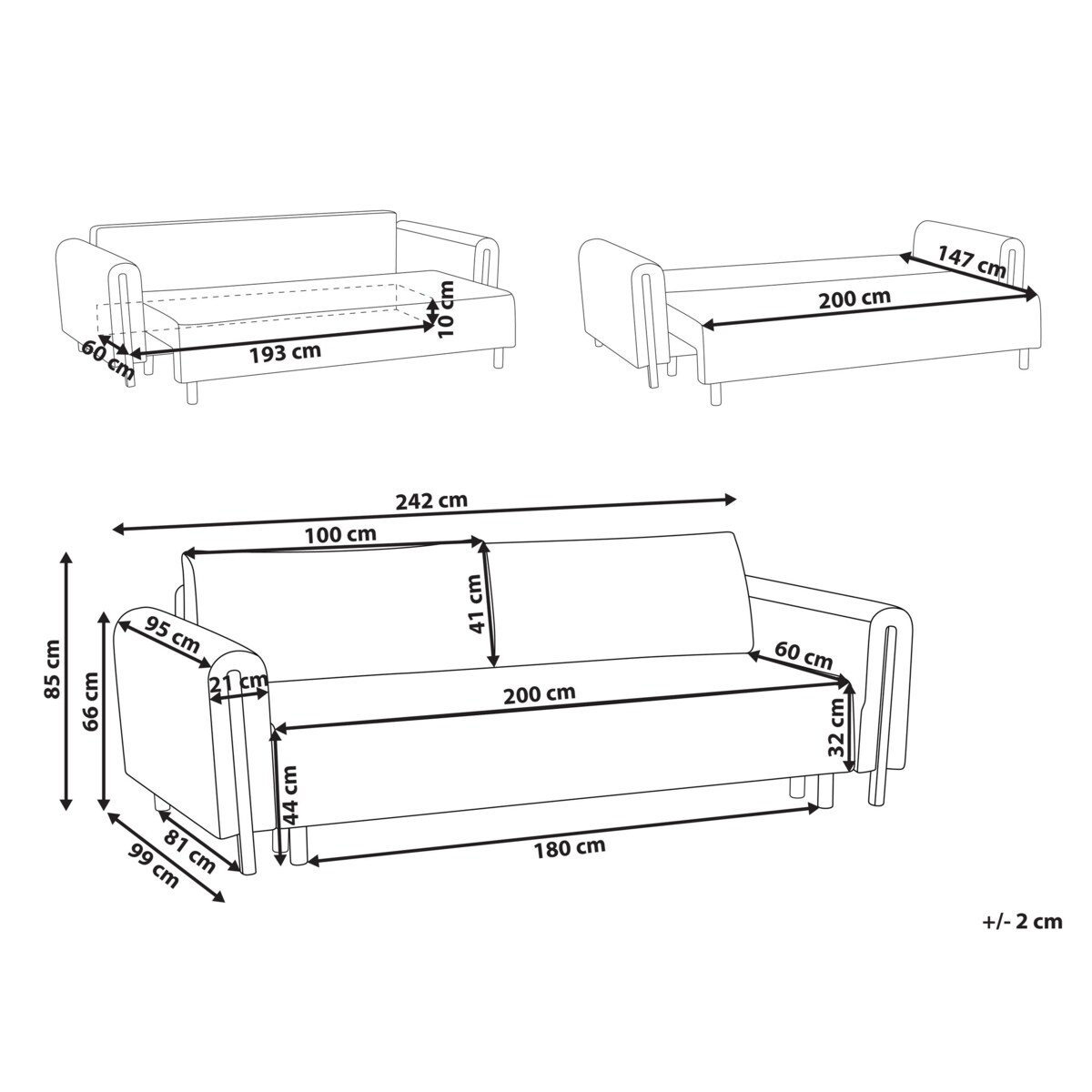 Sofa rozkładana dla 3 osób KVAM Boucle Brązowy ze schowkiem