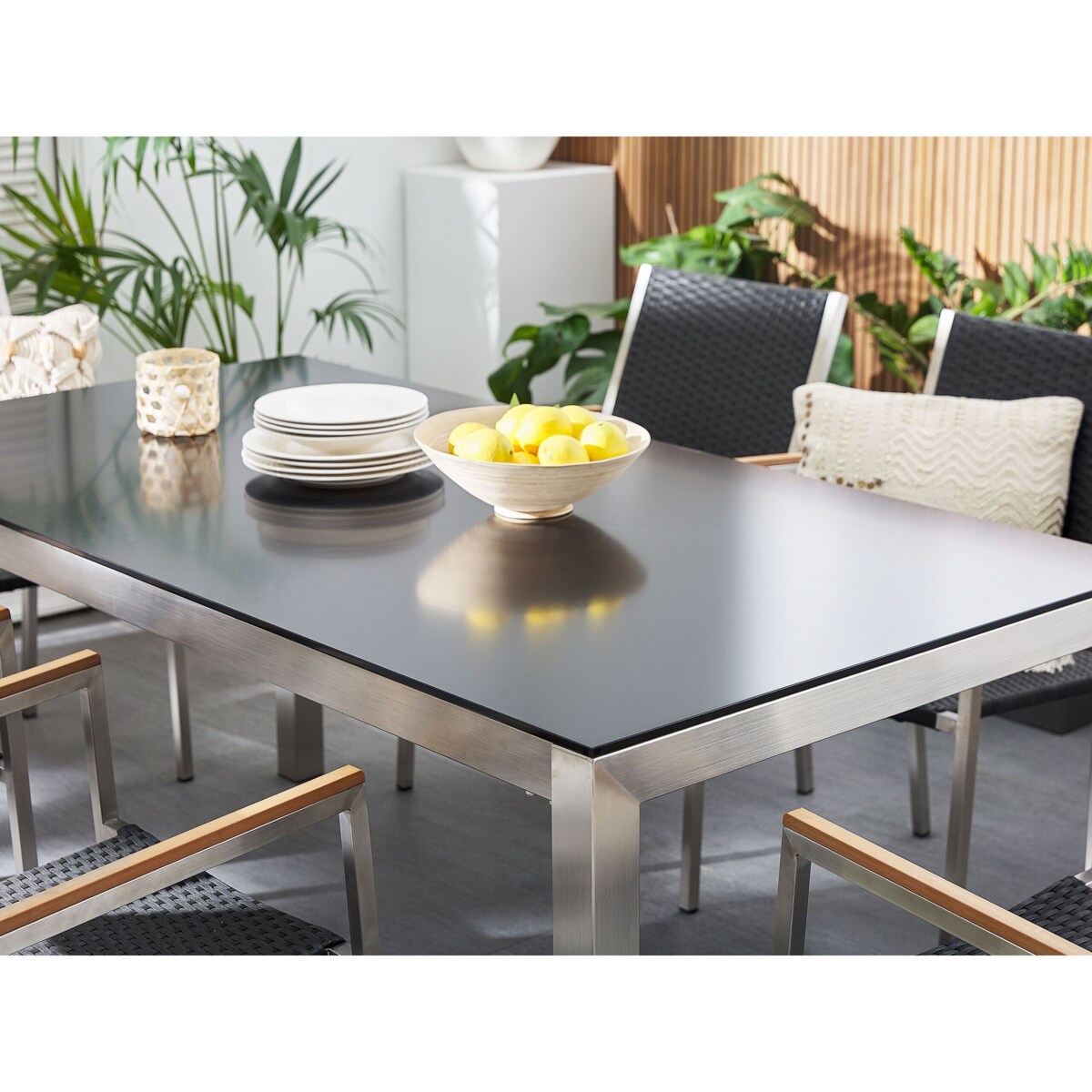 Stół ogrodowy granitowy 180 x 90 cm czarny GROSSETO