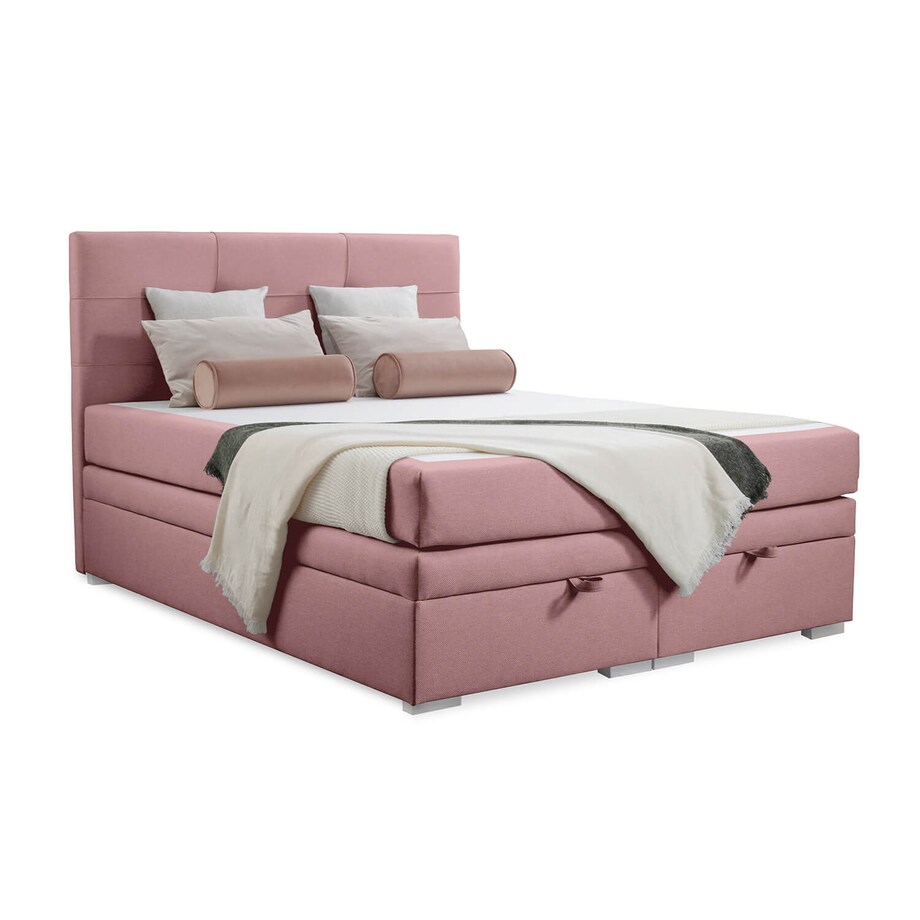 Łóżko tapicerowane BEHATI 200x200 z pojemnikiem, Różowy, tkanina Megan 355