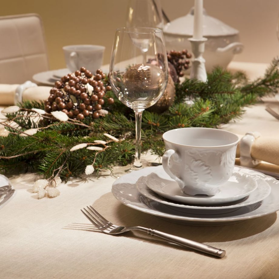 Zestaw obiadowo-kawowy dla 12 osób 131 el. Rococo Maria białe 0001