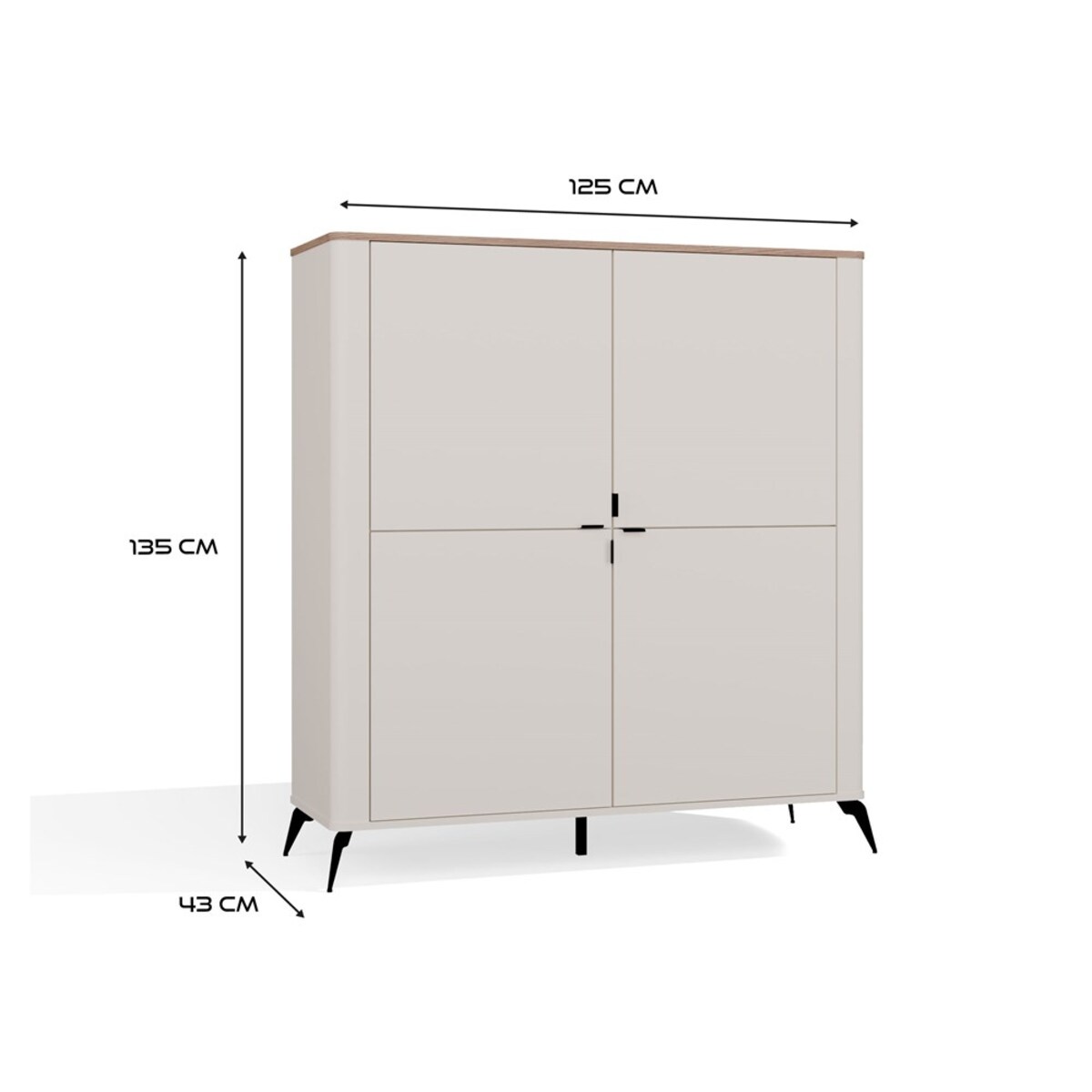 Komoda CORDOBA 4D Kaszmir Beż Dąb Castello Szafka 4 Drzwi 8 Półek Salon