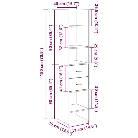 vidaXL Regał na książki, biały, 40x35x180 cm, materiał drewnopochodny