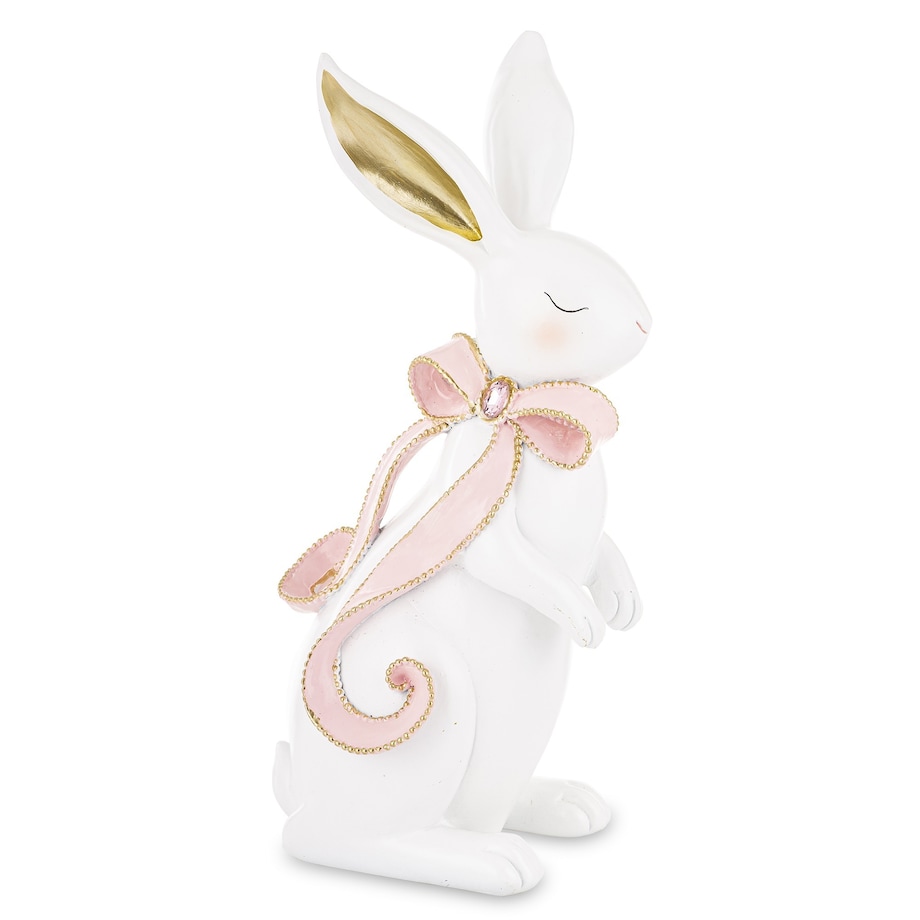 Dekoracja - królik ceramiczny 31x12x15 cm BUNNY-5 z różową długą kokardką
