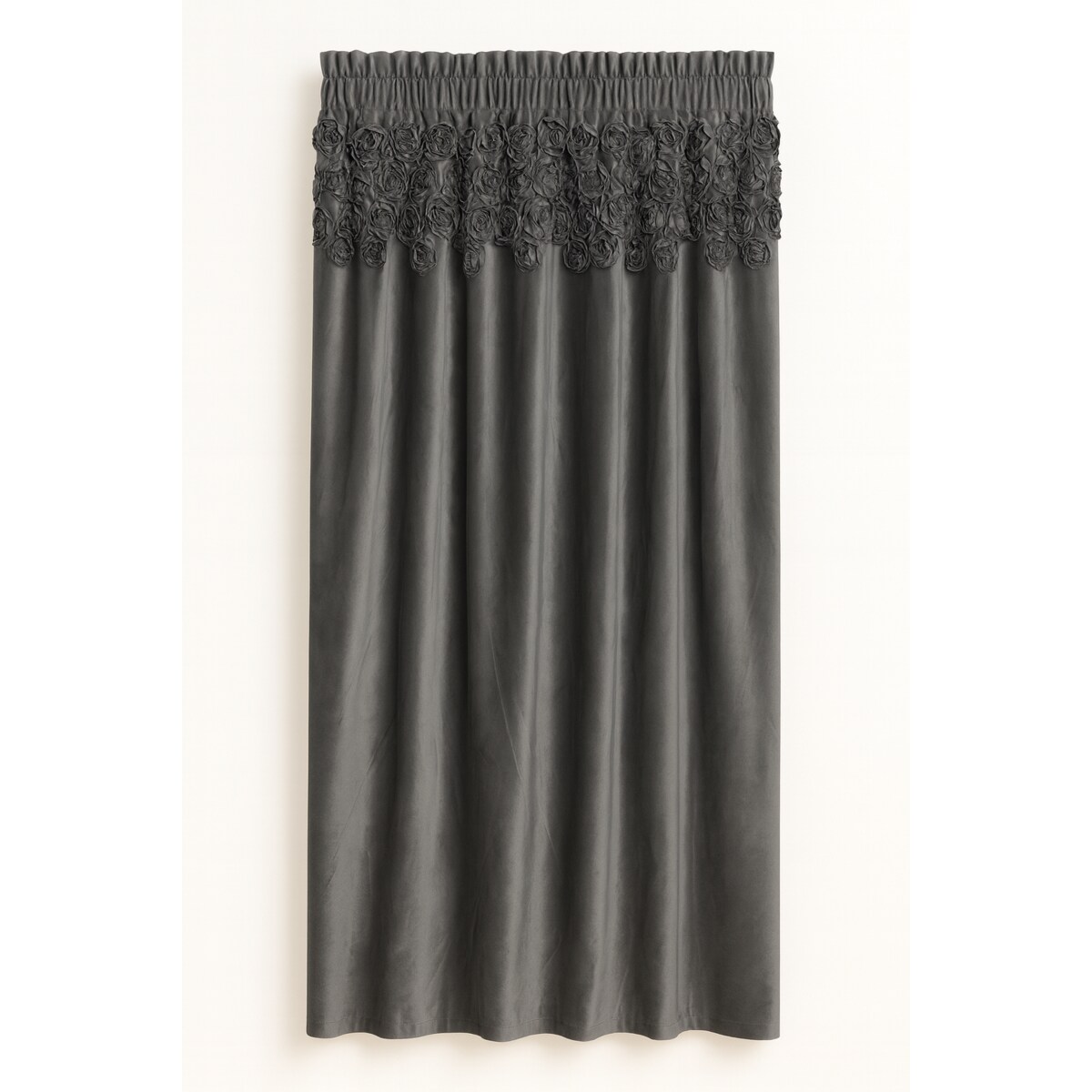 zasłona welurowa "bella rosa" z wyszywanymi różami | taśma | szary