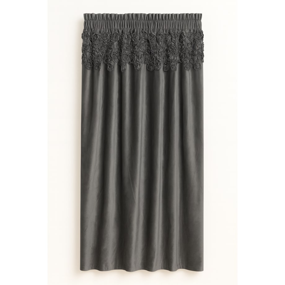 zasłona welurowa "bella rosa" z wyszywanymi różami | taśma | szary