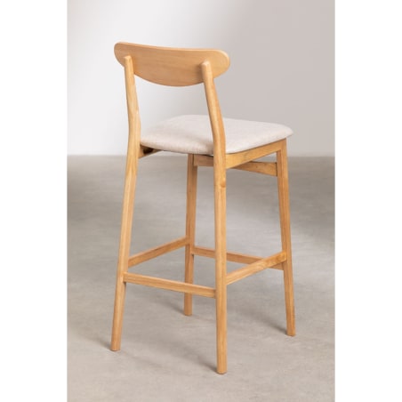 Krzesło barowe z beżowej tkaniny lnianej i drewna Cloda 75 cm