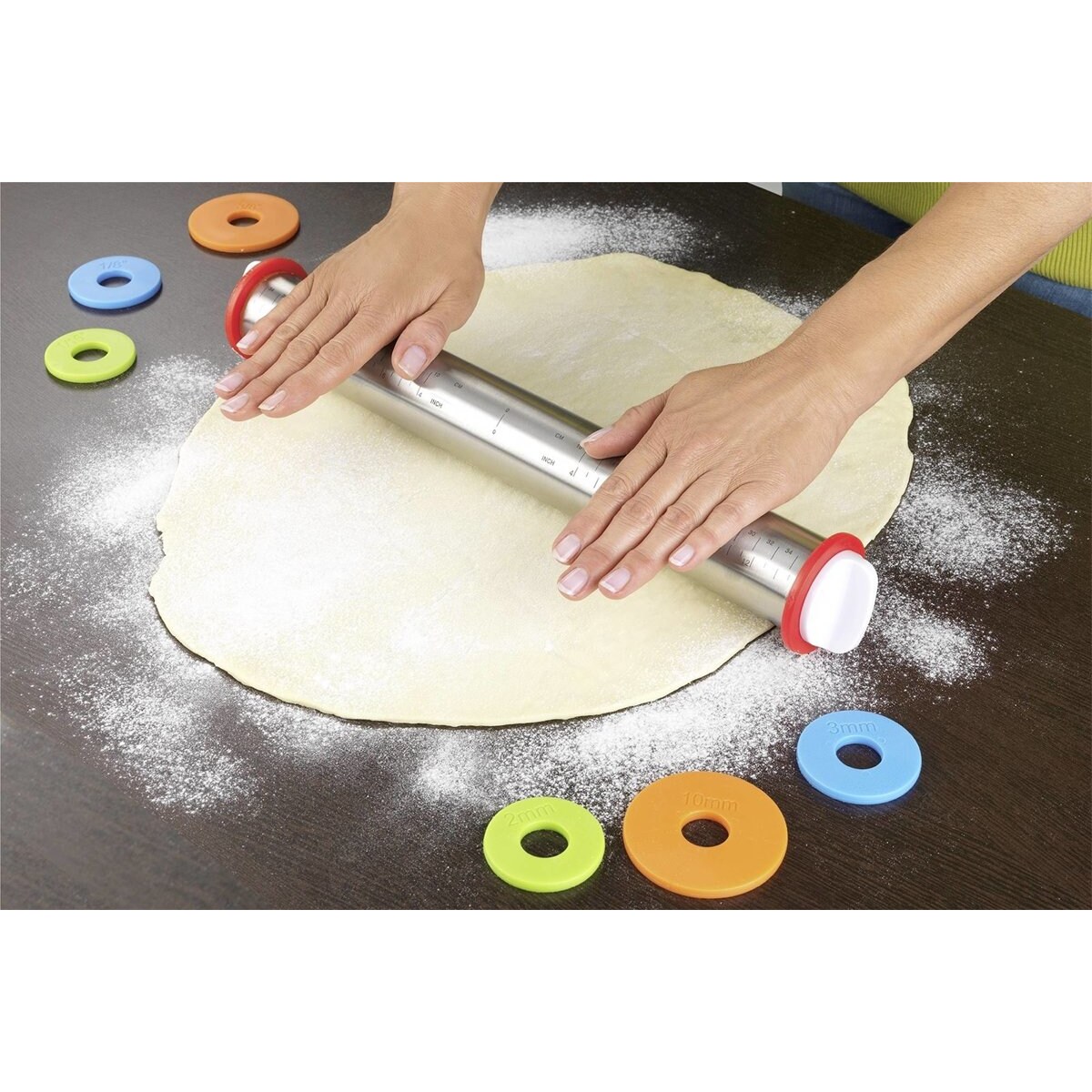 Wałek do ciasta z regulacją grubości, stal nierdzewna