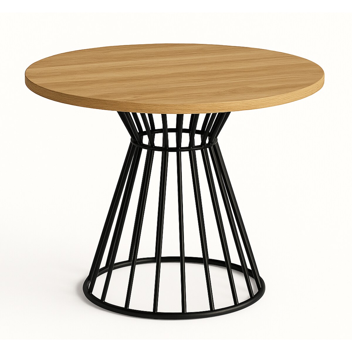 Okrągły stół Reo do salonu z metalową podstawą, blat 110 cm- dąb hikora