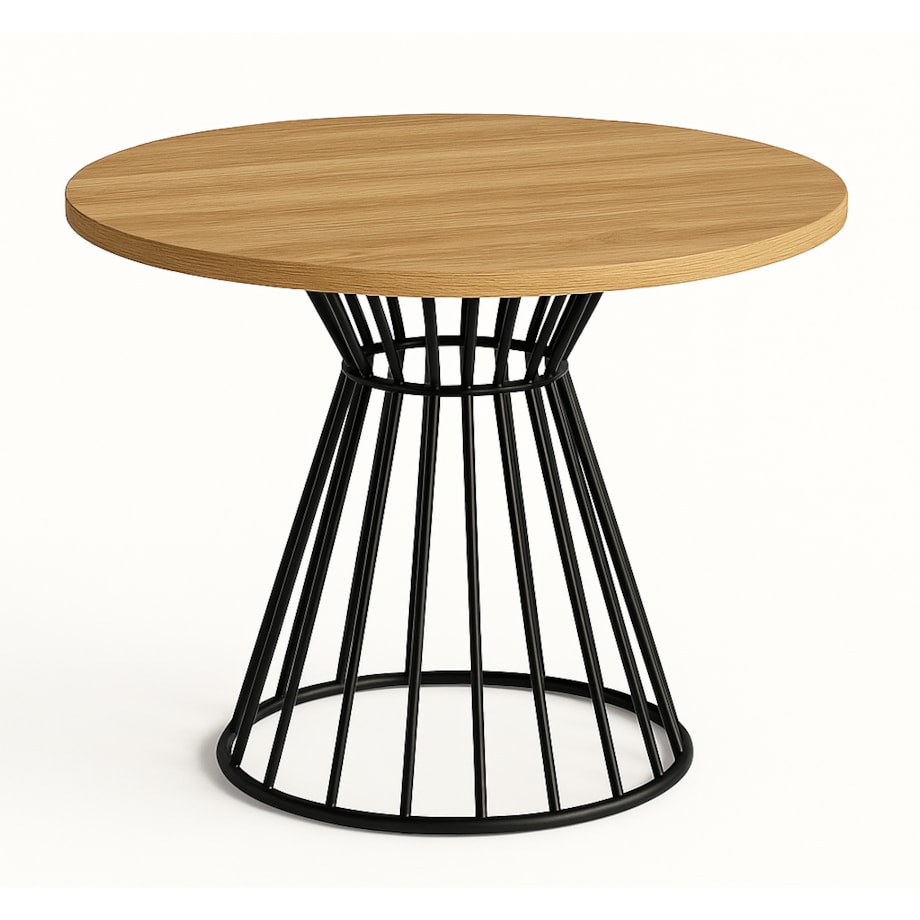 Okrągły stół Reo do salonu z metalową podstawą, blat 110 cm- dąb hikora