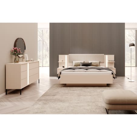 Komoda 6S DASTIN na wysokich nóżkach z oświetleniem LED beżowa