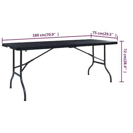 vidaXL Składany stolik, czarny 180x75x72 cm, HDPE, imitacja rattanu