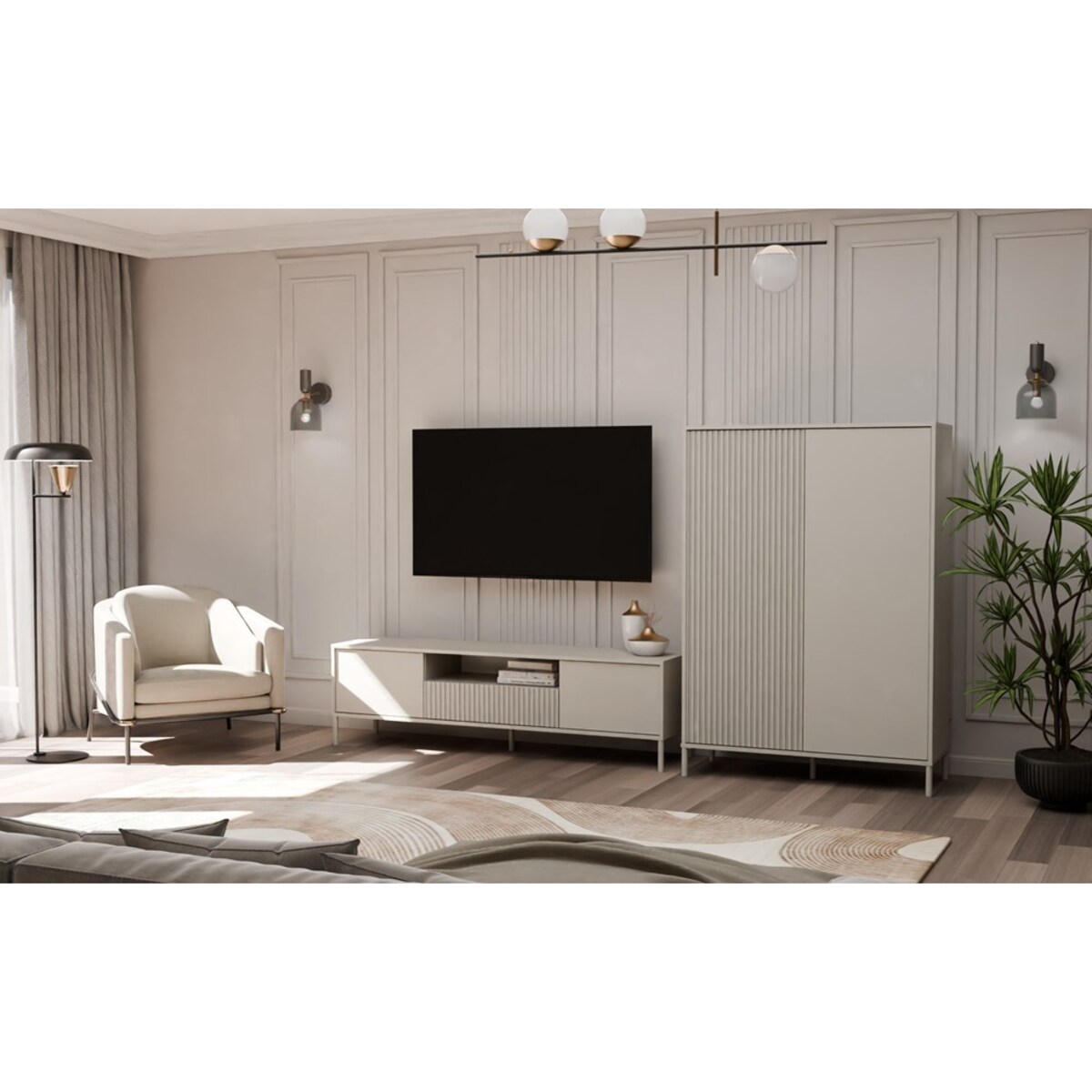 Witryna KAMARO 2DD SLIM/GŁADKI KASZMIR Lamele Front Ryflowany + Klasyczny