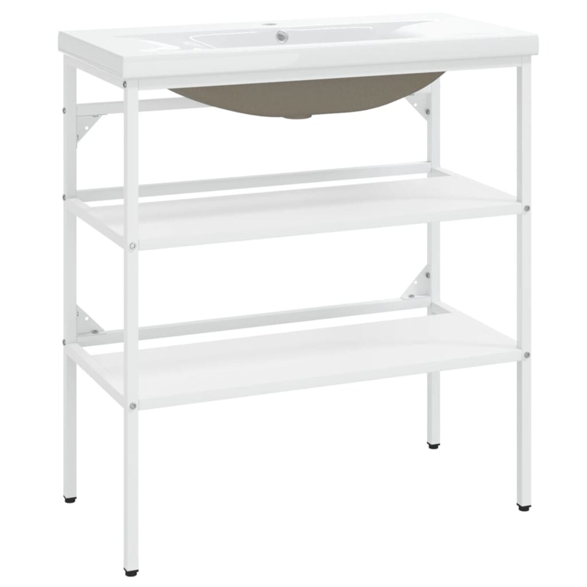 vidaXL Stelaż z wbudowaną umywalką, biały, żelazny