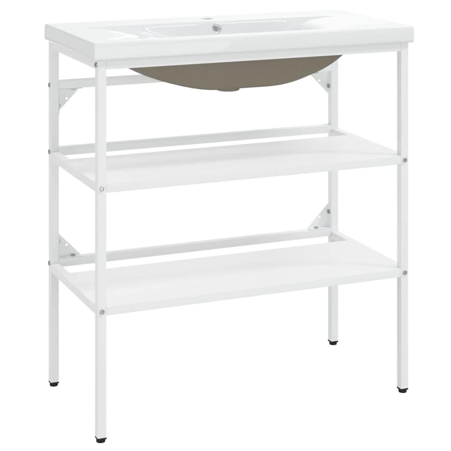 vidaXL Stelaż z wbudowaną umywalką, biały, żelazny