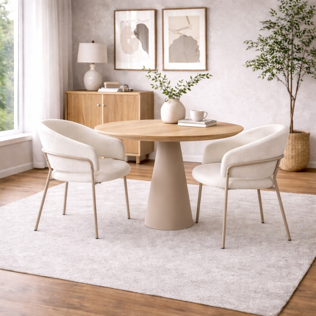 ZESTAW 2 SZTUK Krzesła ORANO Boucle Białe Kaszmir Metalowa Rama JAPANDI