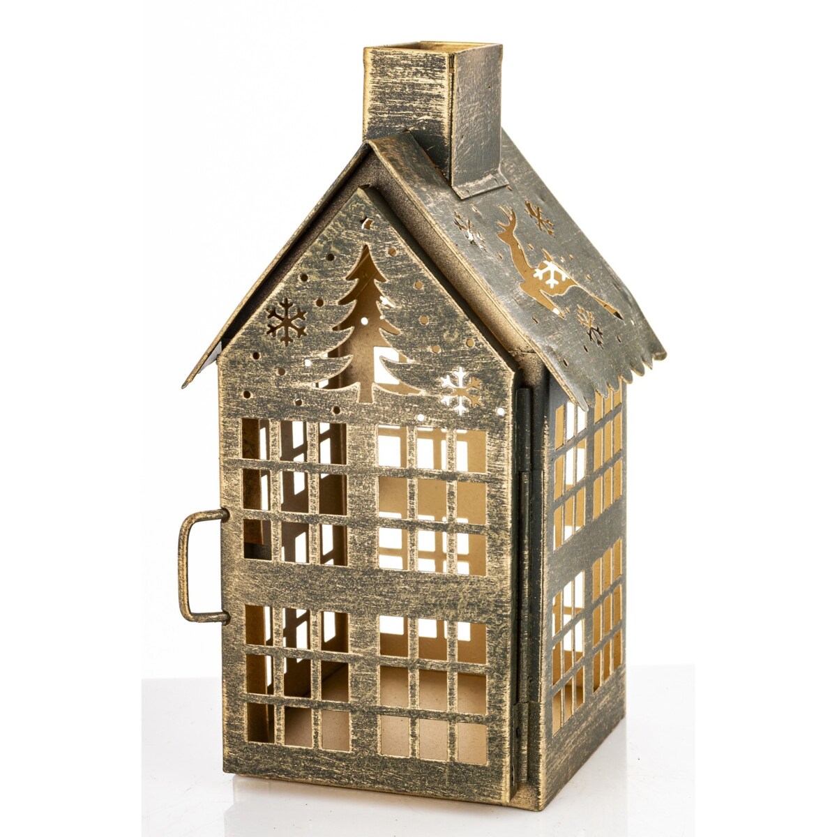 Dekoracja - metalowy domek 20x11,5x10 cm MIHNU z jeleniem na dachu