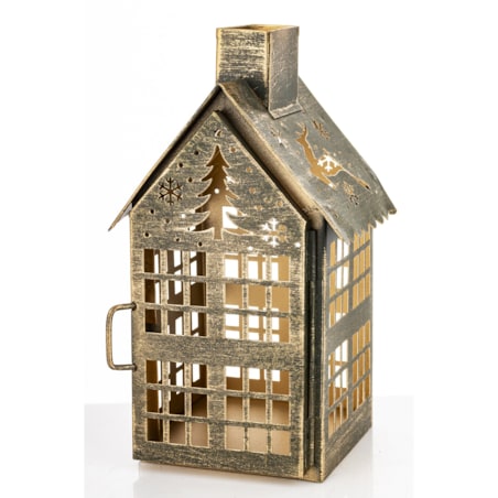 Dekoracja - metalowy domek 20x11,5x10 cm MIHNU z jeleniem na dachu