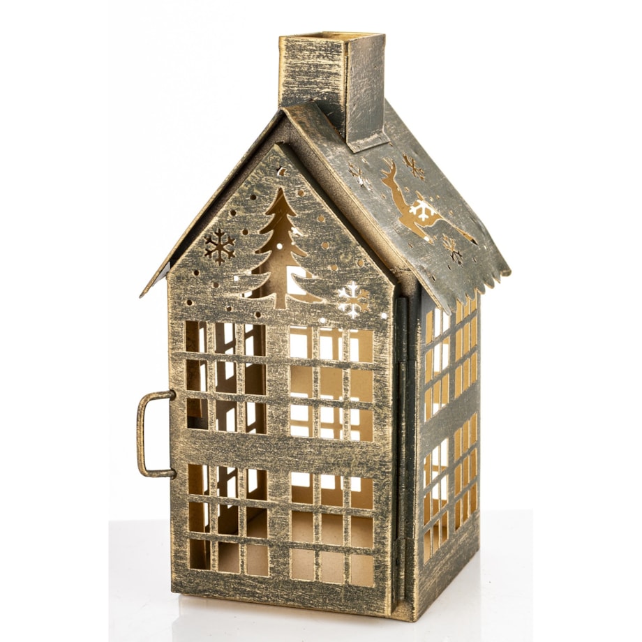 Dekoracja - metalowy domek 20x11,5x10 cm MIHNU z jeleniem na dachu
