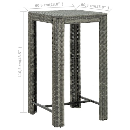 vidaXL Ogrodowy stolik barowy, szary, 60,5x60,5x110,5 cm, polirattan