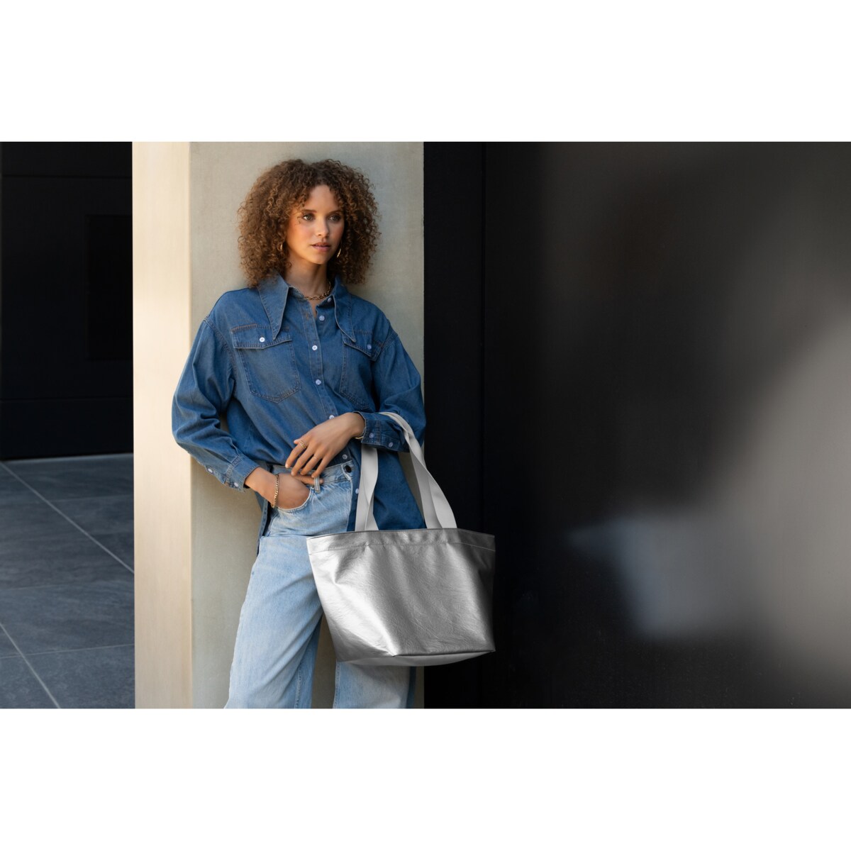 Torba SHOPPER M, silver crackle
