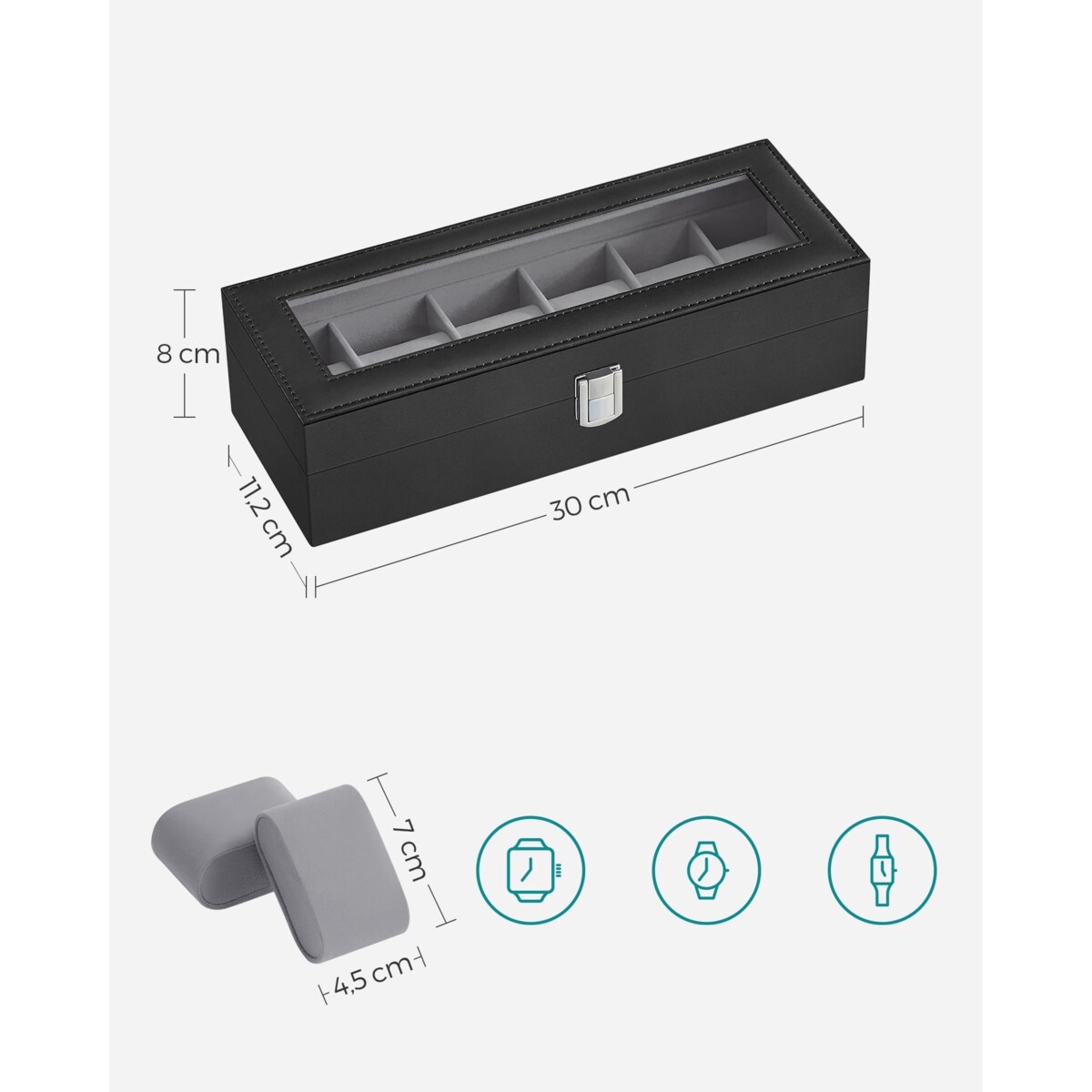 Kasetka Szkatułka Na Zegarki Biżuterie Prostokątna Czarna