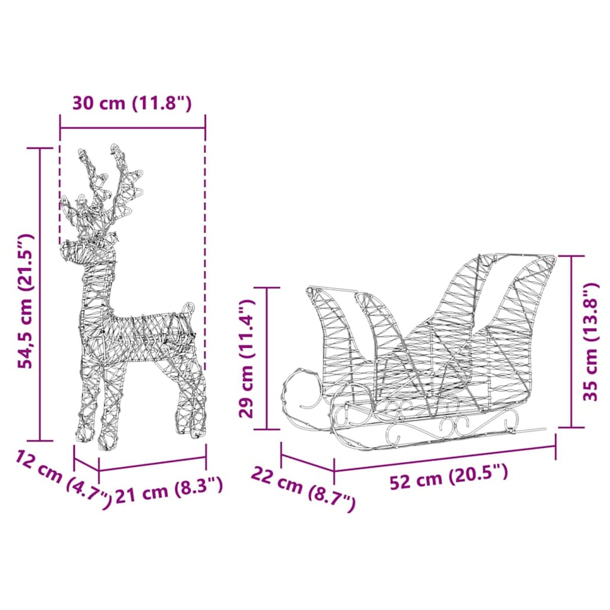 vidaXL Renifer ciągnący sanie Ciepła biel 30 x 12 x 54.5 cm PET