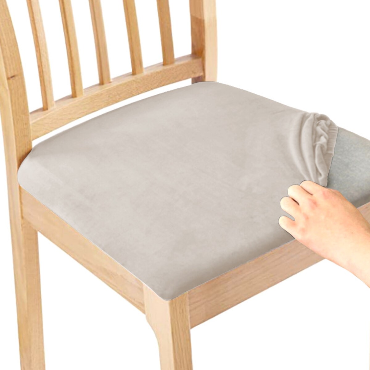 POKROWIEC NA SIEDZISKO 40x40cm CHŁODNY BEŻ WELUR ELASTYCZNY [60S-CP]