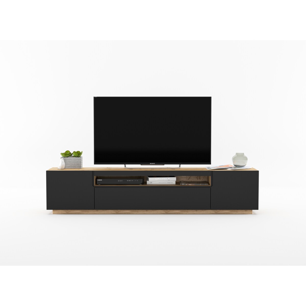 Szafka RTV Loft Industrialna Dąb Artisan Czarny MAT 200 cm