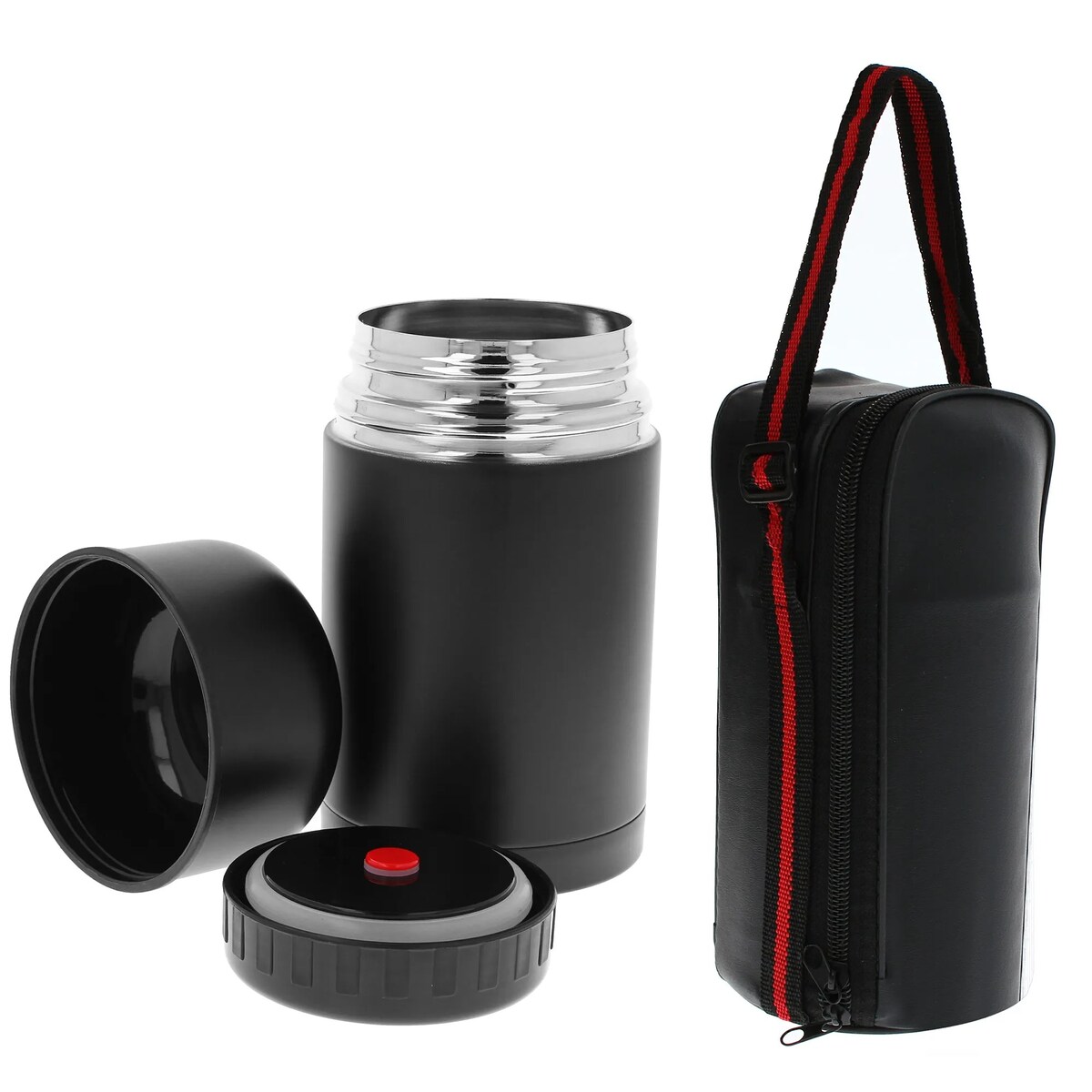 Termos obiadowy na obiad zupę żywność 1000ml z pokrowcem czarny BRUNBESTE BB-1060