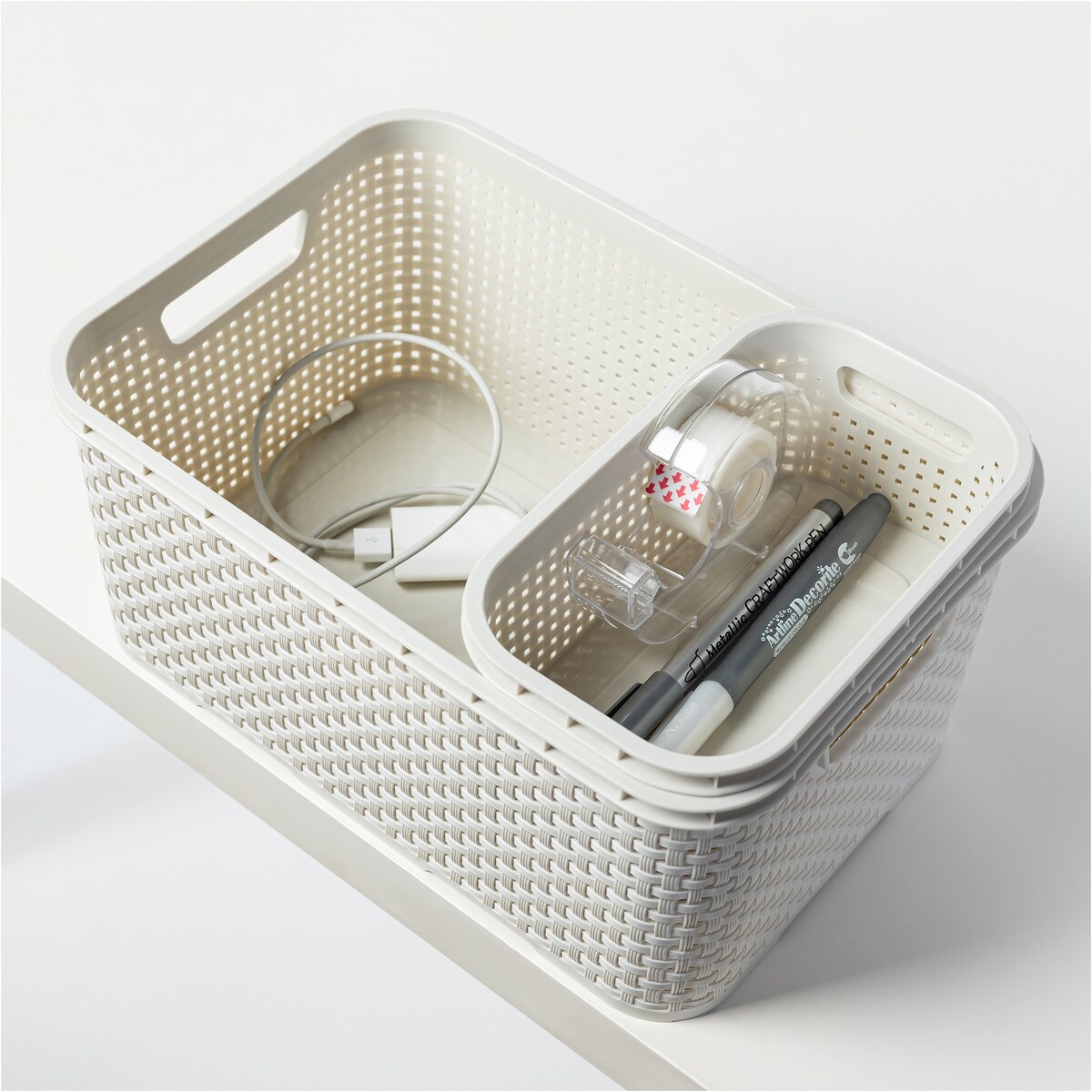 Koszyk Ratanowy Plastikowy 1 L Na Kosmetyki Do Łazienki Pudełko Pojemnik Rattanowy Biały