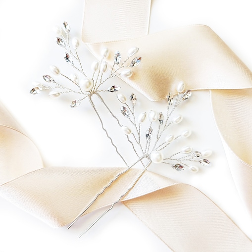 Komplet delikatnych srebrnych kokówek z perełkami i cyrkoniami