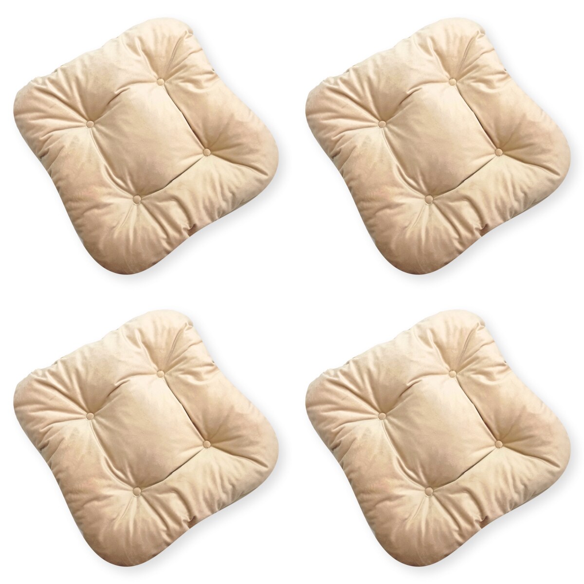 Zestaw 4 poduszek na krzesła ogrodowe, dwustronne, pikowane z troczkami, 45x45 cm, Beż
