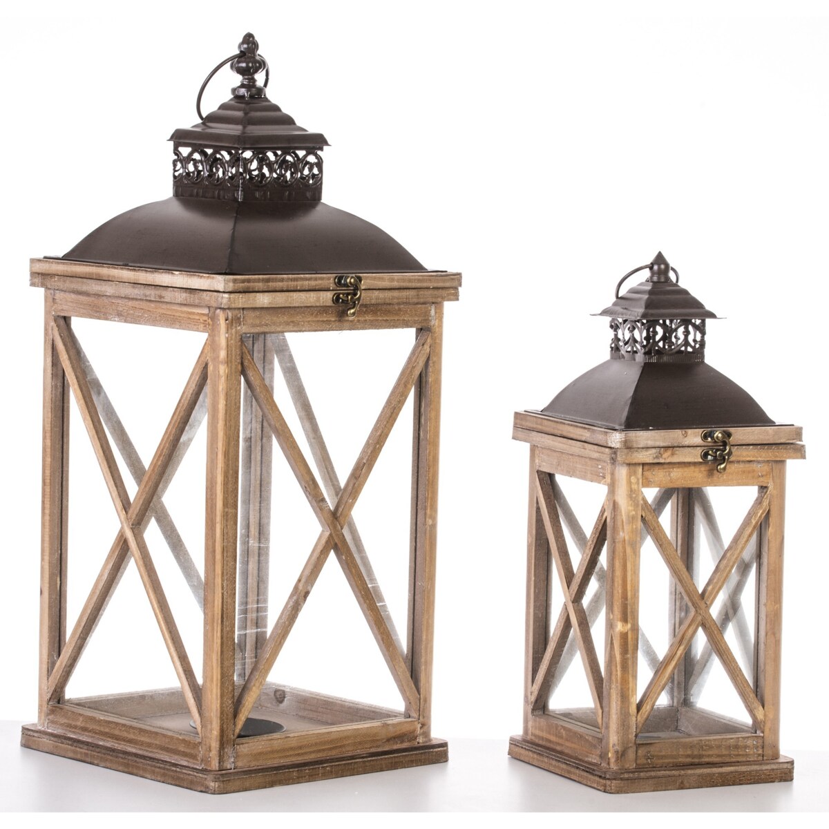 Lampion drewniany 2 szt. postarzany jasnobrązowy