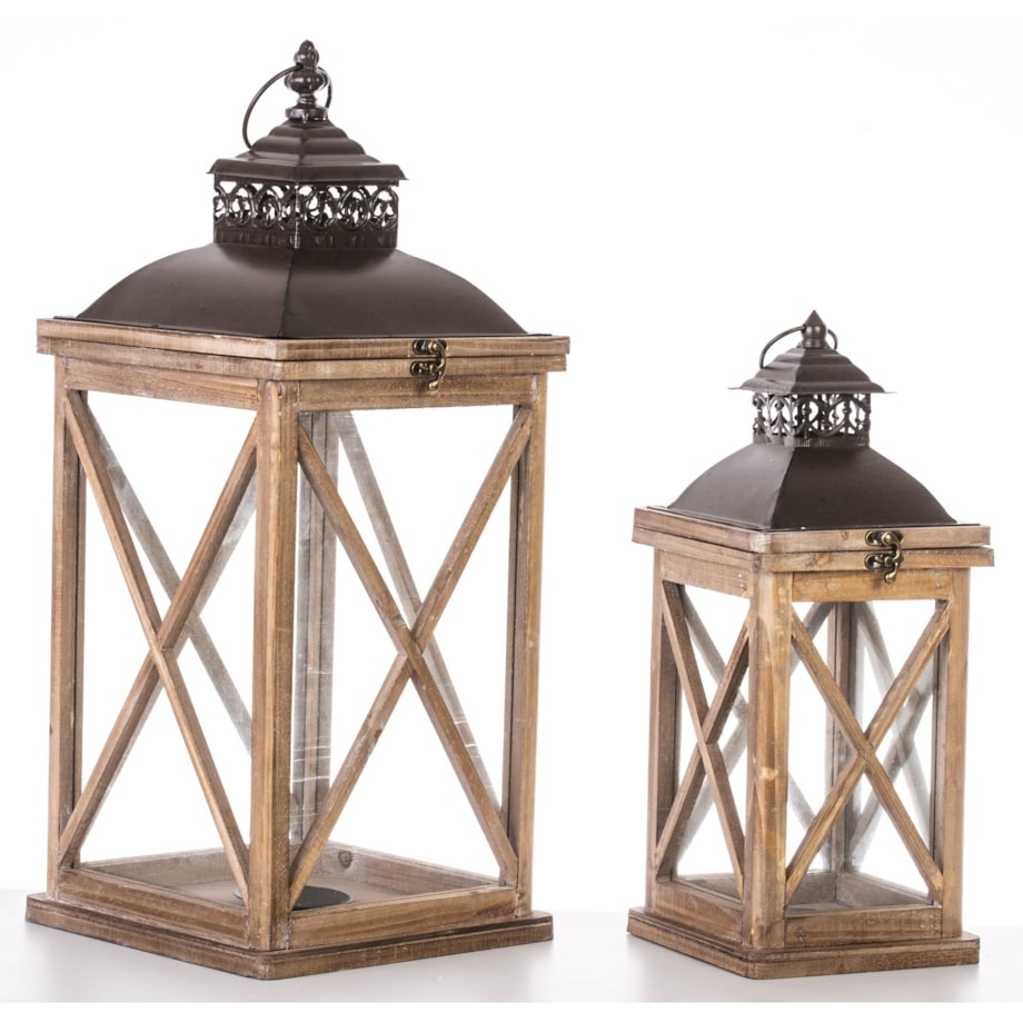 Lampion drewniany 2 szt. postarzany jasnobrązowy