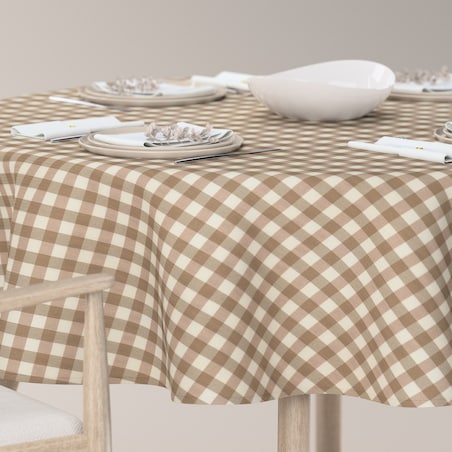 Obrus okrągły 160 x 160 cm beżowo-biała kratka (1,5x1,5cm)