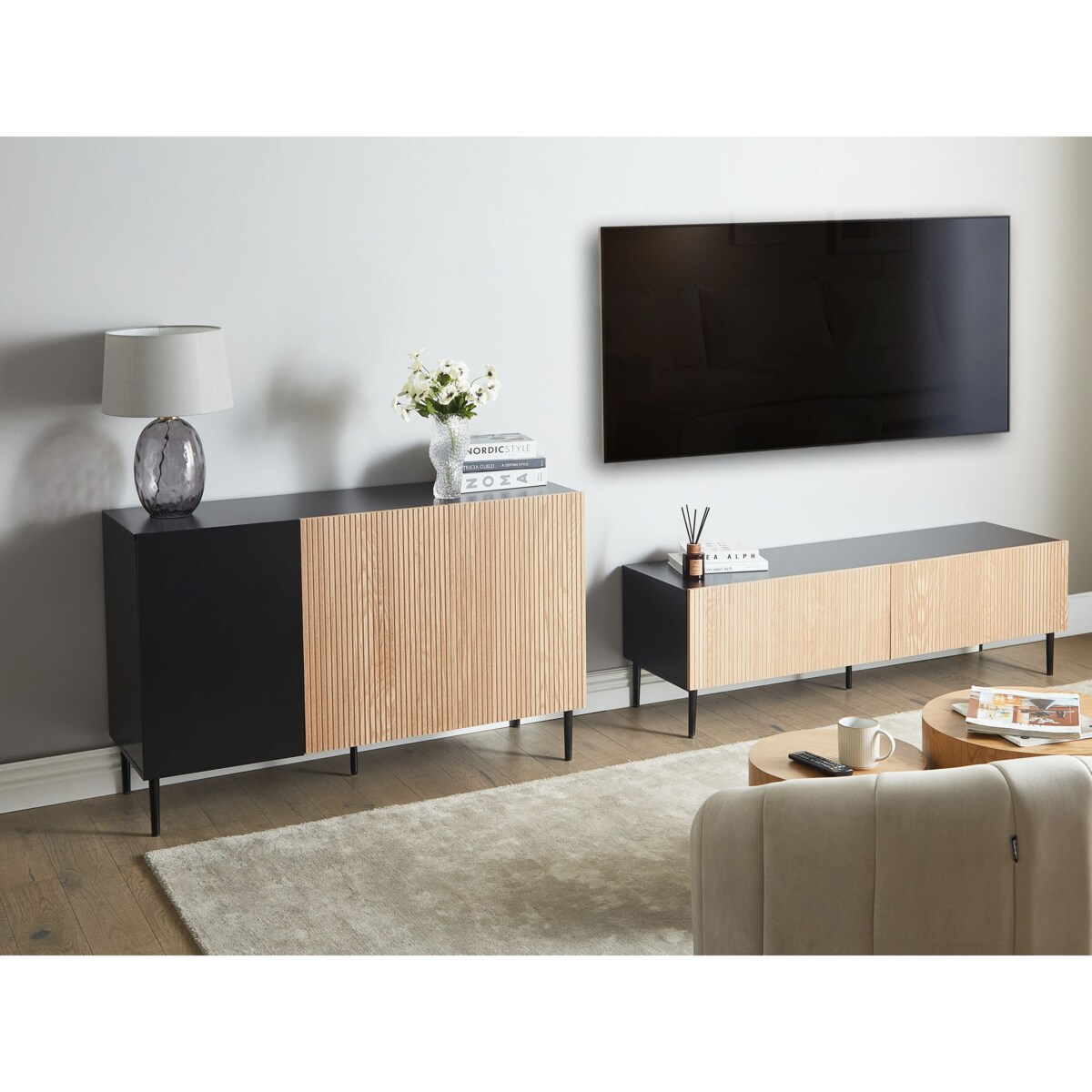 Szafka RTV BLYTHE Drewno Brązowy/ czarny