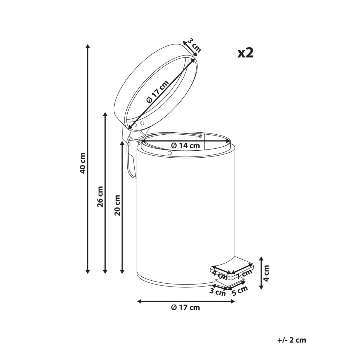 Zestaw 2 koszy na śmieci z pedałem 3 L ECOSMART Metal Biały