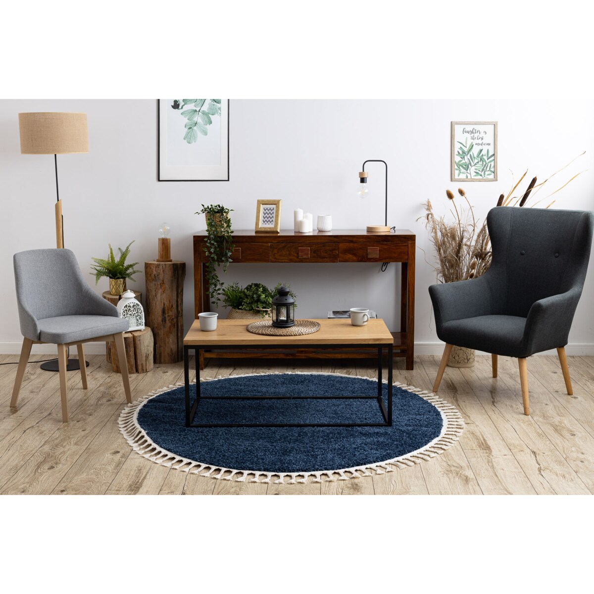 Dywan BERBER 9000 koło granat Frędzle koło 120 cm