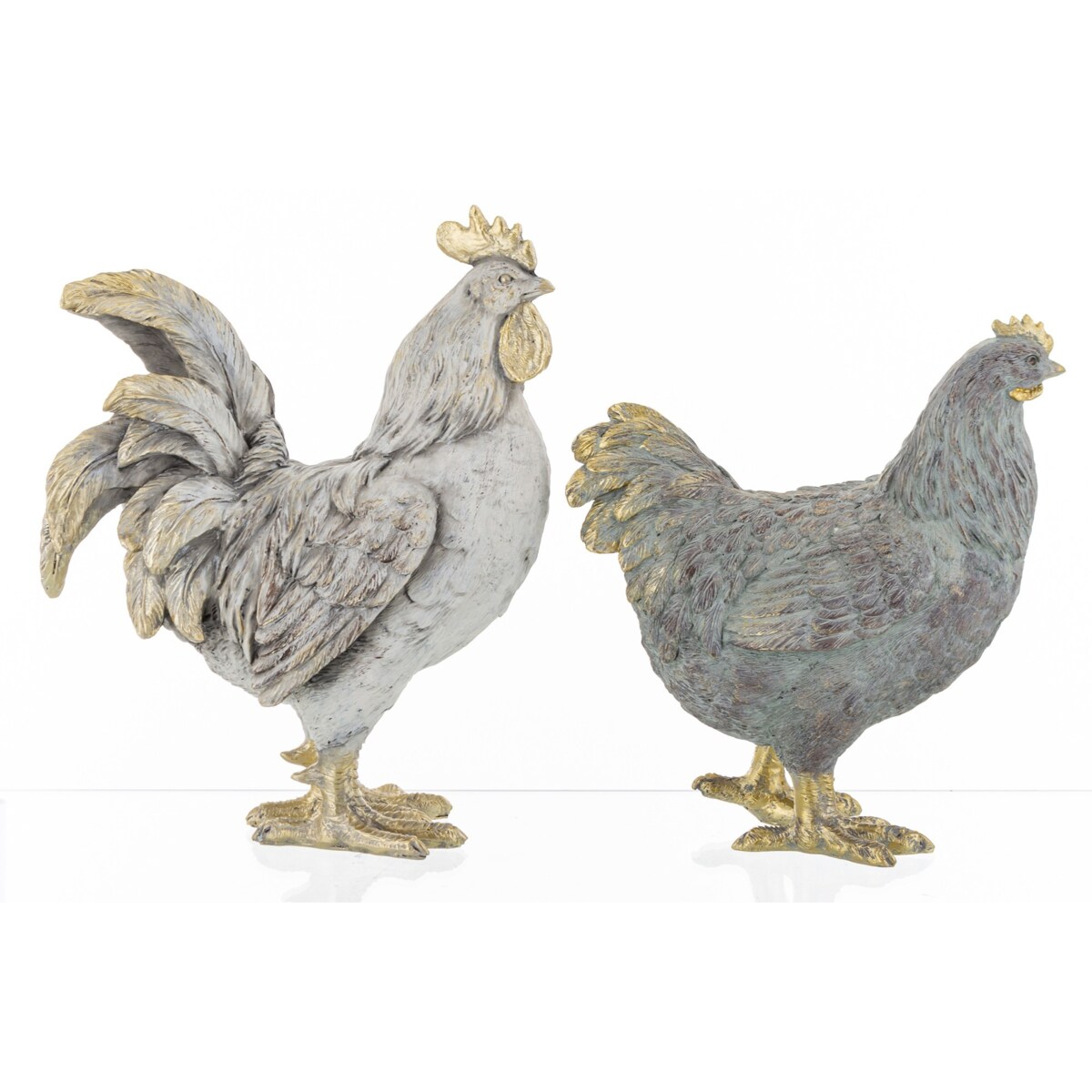 Dekoracja - para kogut i kura 26x10,5x21 i 22x10x20 cm PLOMFEE szary
