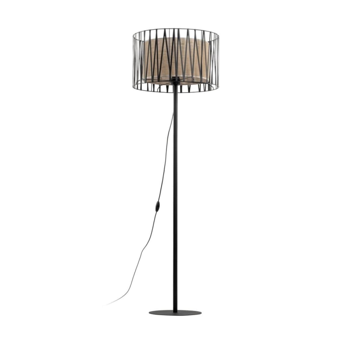 Lampa podłogowa HARMONY NATURE 5890 TK Lighting czarno-brązowa E27 z jutowym abażurem 158 cm do salonu