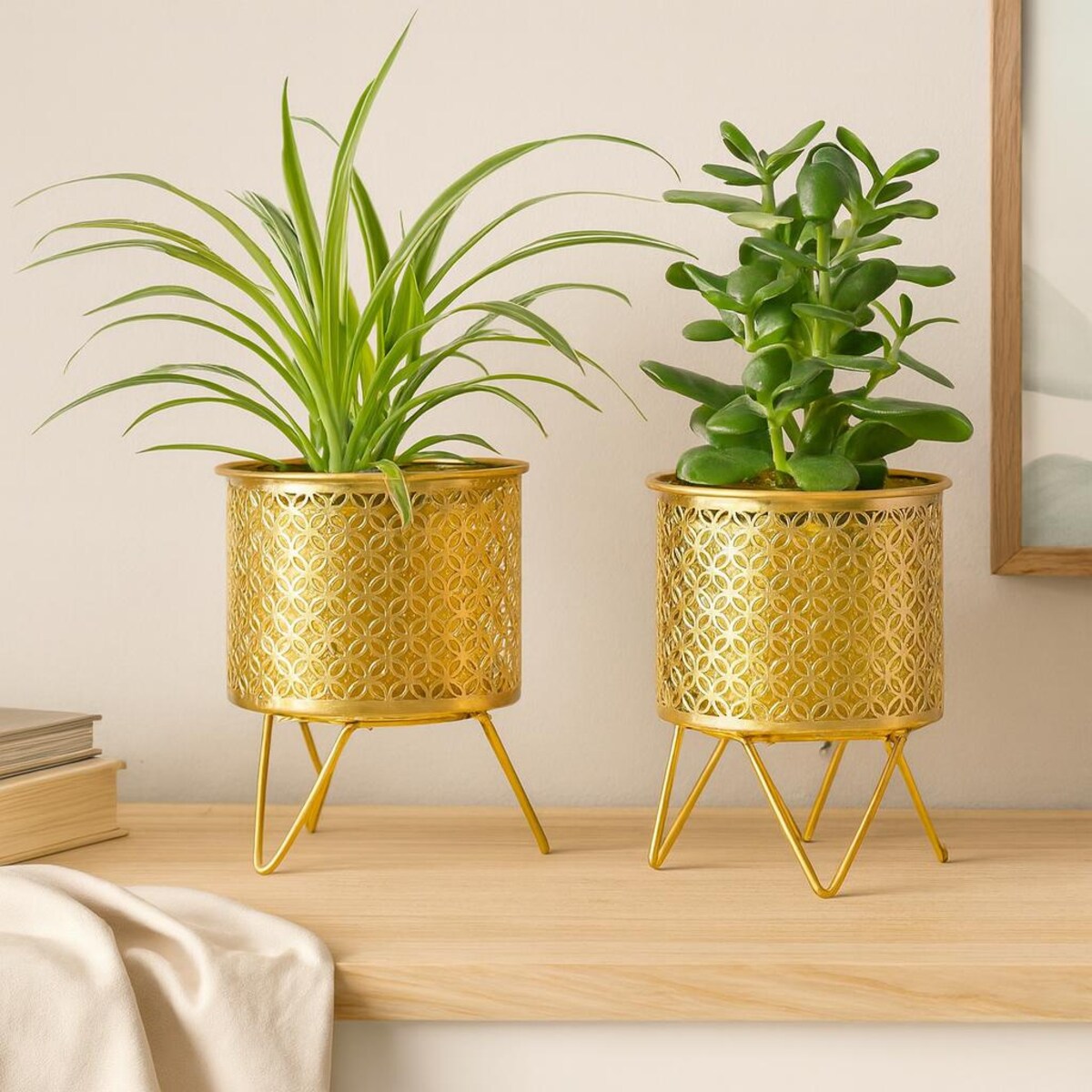 Kwietnik metalowy CECI, zestaw 2 szt., złoty, Ø 16x20 cm
