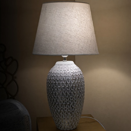 Lampa stołowa Wave, kolor srebrny i biały, żywica syntetyczna i żelazo, 35 x 35 x 65 cm, 1 x E27, max. 40 W, do salonu i sypialni, Mauro Ferretti