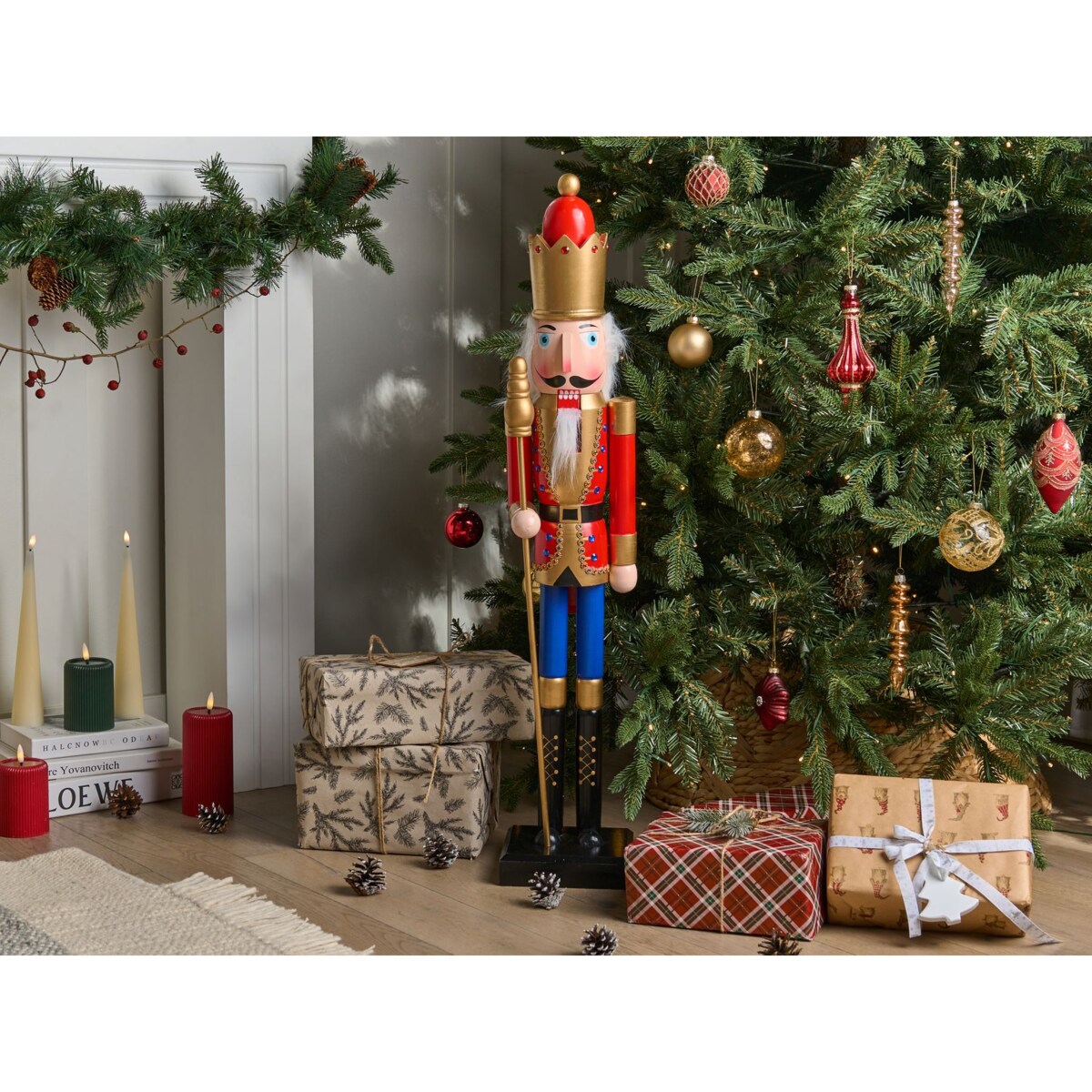 Figurka dekoracyjna MALARAN Dziadek do orzechów 90 cm Czerwony