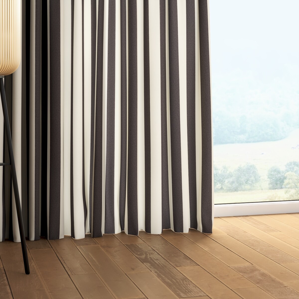 Zasłona na taśmie marszczącej 1 szt. 130x260 biało-grafitowe pionowe pasy (5,5cm)